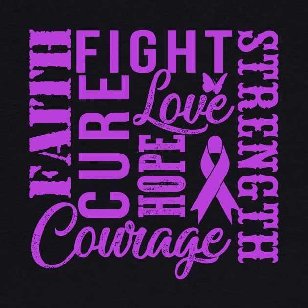 Alzheimers Awareness T-Shirt Fight Faith Hope Love Cure Courage Strength by Lones Eiless